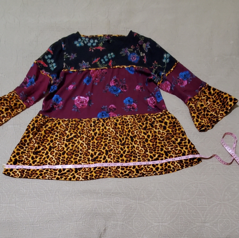 Calessa Mixed Floral and Leopard Print Peplum Top - Multicolor - Picture 5 of 12